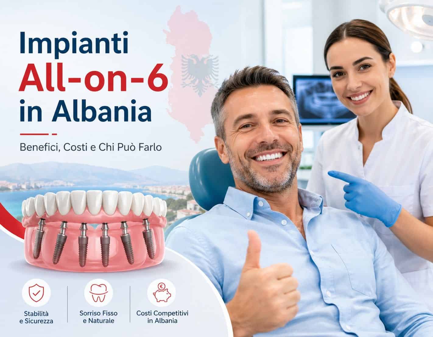 Paziente sorridente durante una visita odontoiatrica per impianti dentali in Albania