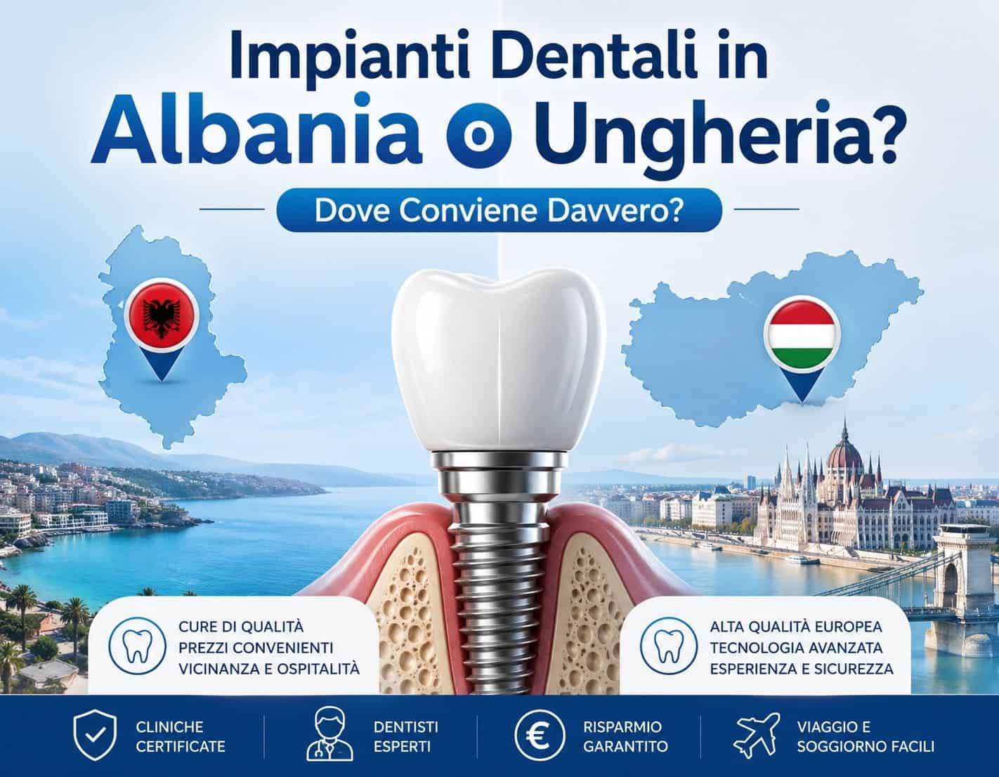 Impianti dentali in Albania o Ungheria: confronto tra costi, qualità e convenienza per pazienti italiani