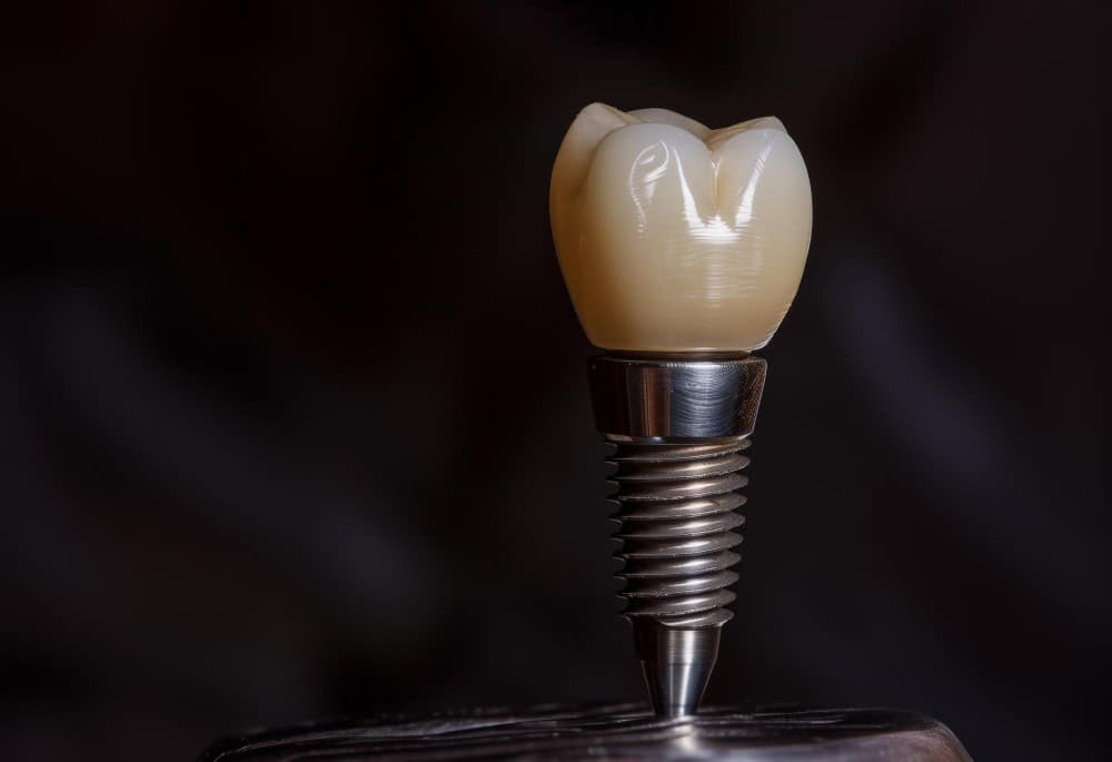 Dental implant with crown in Albania for full mouth rehabilitation.